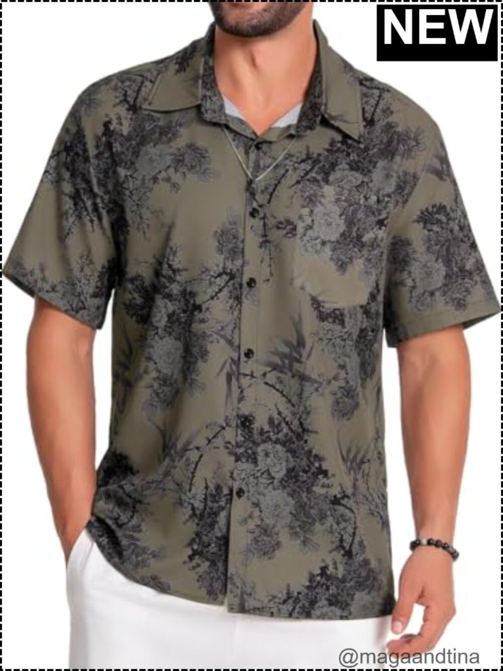 Men's Hawaiian Shirt Short Sleeve Summer Button Down with Pocket Lightweight